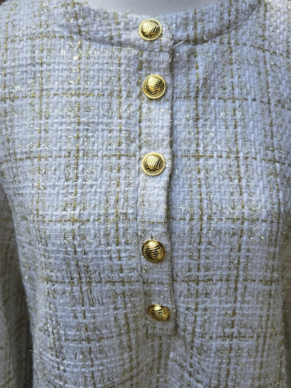 Shop The Mint Ivory Plaid Button-Front Long Sleeve Shift Dress - Picture 4 of 11